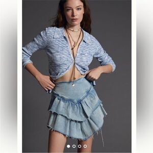 MOTHER Denim Tiered Skirt in Light Blue